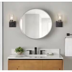 23.6 x 23.6 Round Brushed Nickel Medicine Cabinet with Mirror Wall Mounted